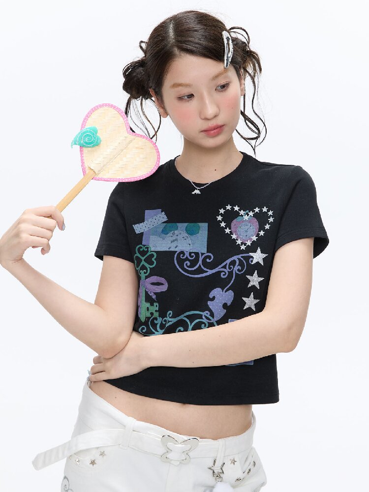 Two Color Vine Slim Short T-Shirt【s0000016407】