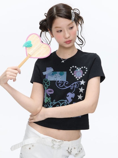 Two Color Vine Slim Short T-Shirt【s0000016407】
