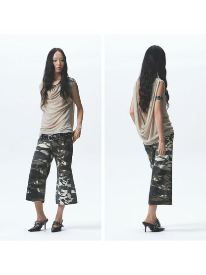 Loose-fitting, reversible printed vest【s0000012679】