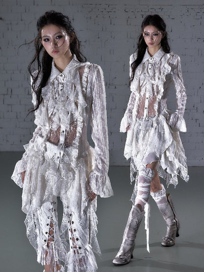 Openwork Lace Irregular Shirt Dress【s0000015941】