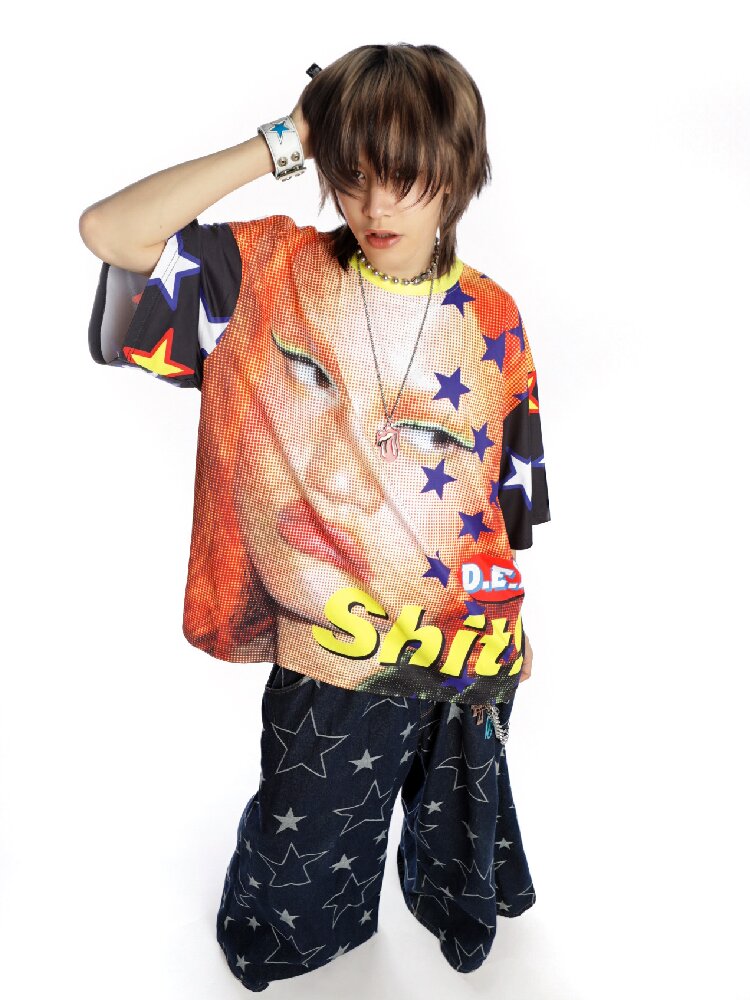 Ghostly Print Contrast T-shirt【s0000015887】