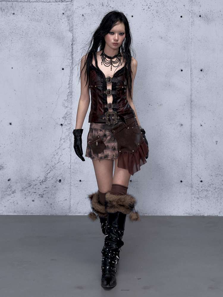 Dark Court Openwork Lace Leather Camisole【s0000014920】