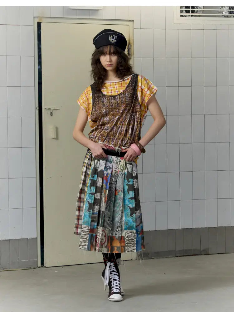 Frayed Waist Belt One-Piece Plaid Skirt【s0000014201】