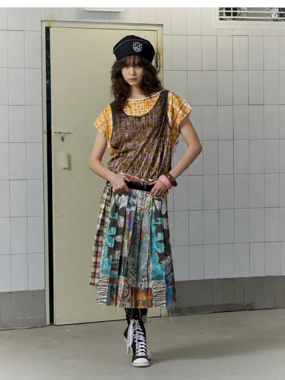 Frayed Waist Belt One-Piece Plaid Skirt【s0000014201】