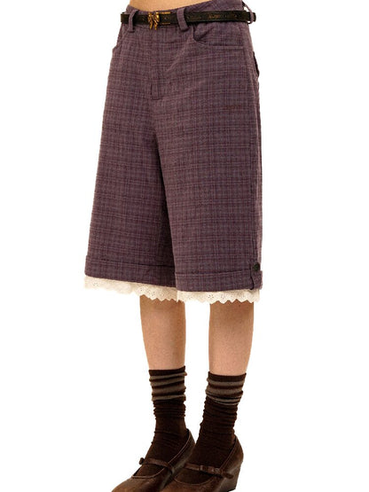 Lace Patchwork Vintage Plaid Pants【s0000017934】