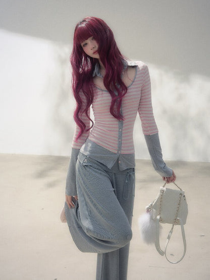 Striped Design Patchwork Base Top【s0000019261】