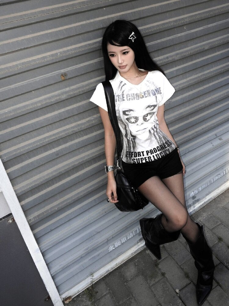 Portrait Diamond Print Raglan Tee【s0000018216】