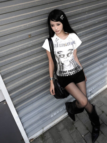 Portrait Diamond Print Raglan Tee【s0000018216】