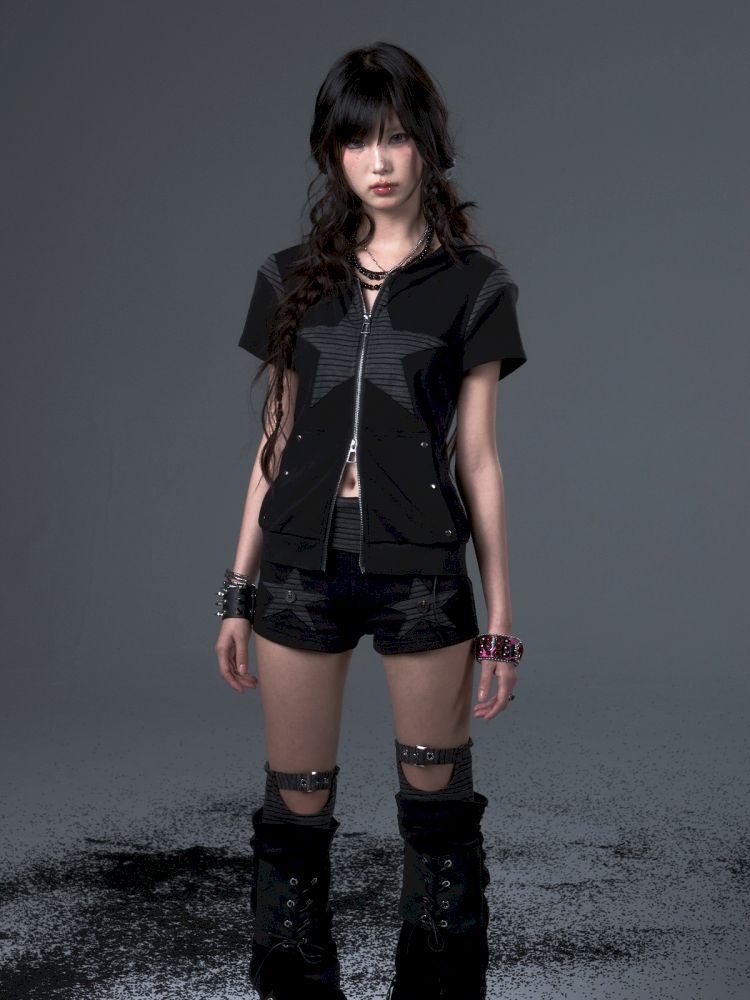 Stars Rabbit Ears Hooded Double Zipper Cardigan【s0000012442】