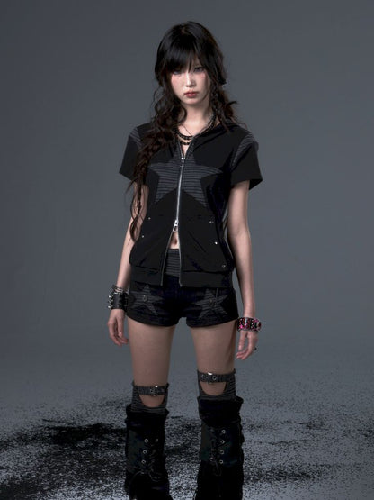 Stars Rabbit Ears Hooded Double Zipper Cardigan【s0000012442】