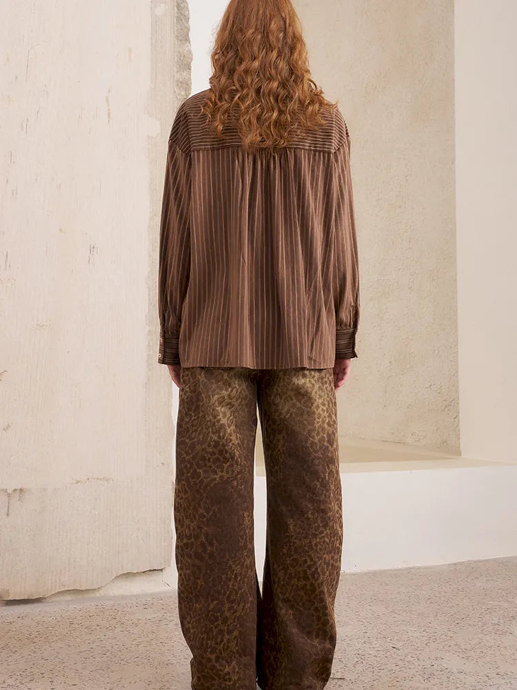 Velvet Beaded Contrast-Striped Vintage Shirt【s0000014079】