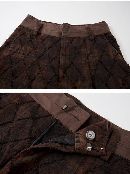 Textured straight leg loose plaid trousers【s0000014384】