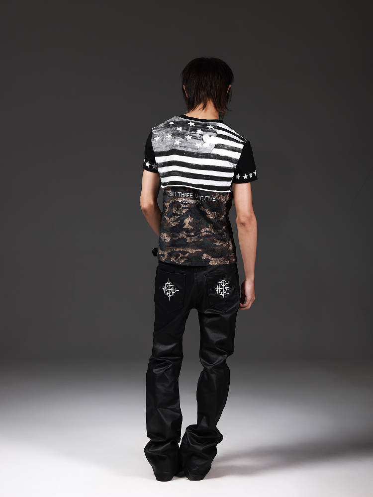 Distressed Camouflage Star Print Tee【s0000018263】