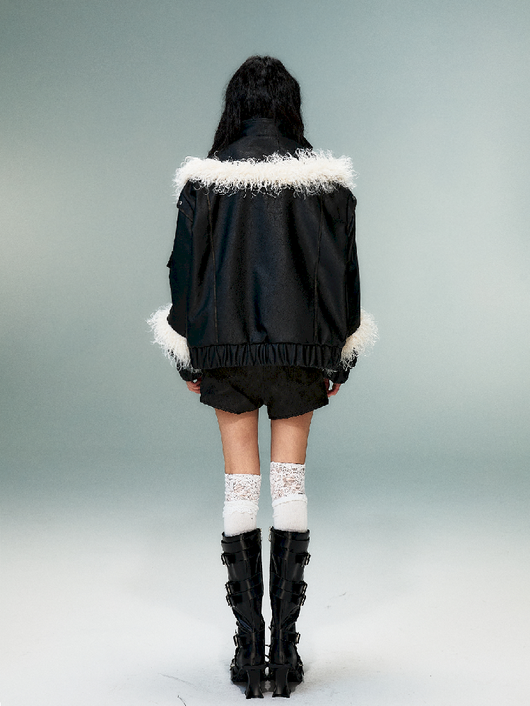 Fake Two Piece Leather Cotton Jacket【s0000011481】