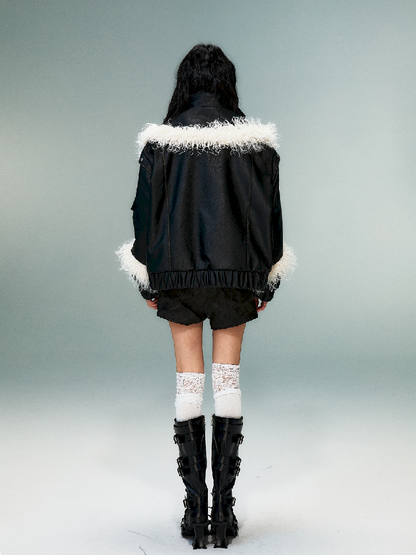 Fake Two Piece Leather Cotton Jacket【s0000011481】