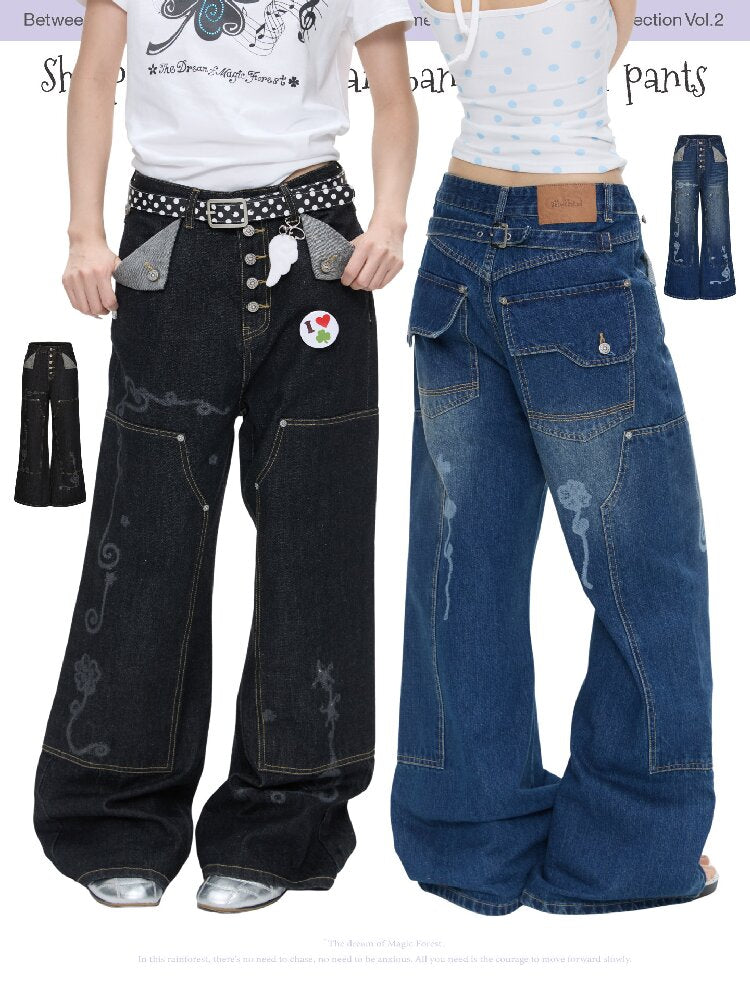 Stud Washed Two Tone Raw Jeans【s0000016398】