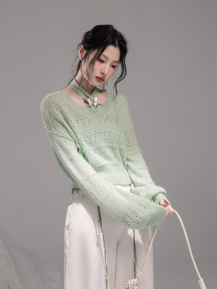 Openwork Woolen Halterneck Set【s0000015746】