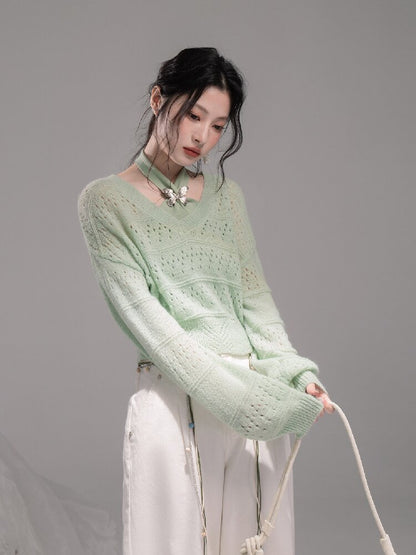 Openwork Woolen Halterneck Set【s0000015746】