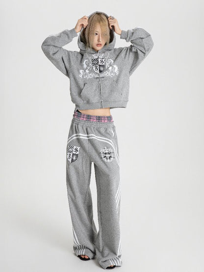 Plaid Double Waist Printed Sweatpants【s0000018571】