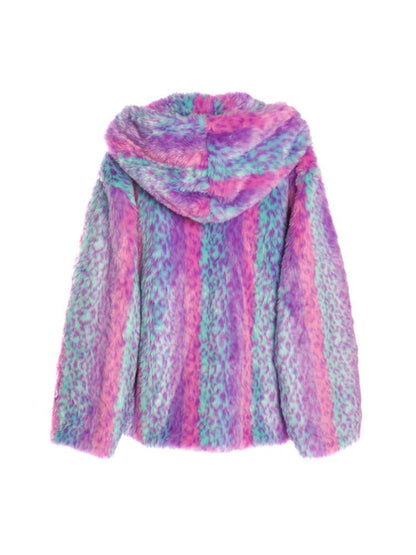 Colorful Leopard Print Plush Fur Hooded Jacket【s0000014908】