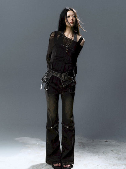 Raglan Cutout Knit Cowl Top【s0000012640】