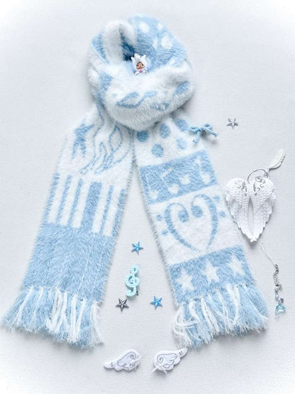 Blue White Polka Dot Mink Fringe Scarf【s0000014690】