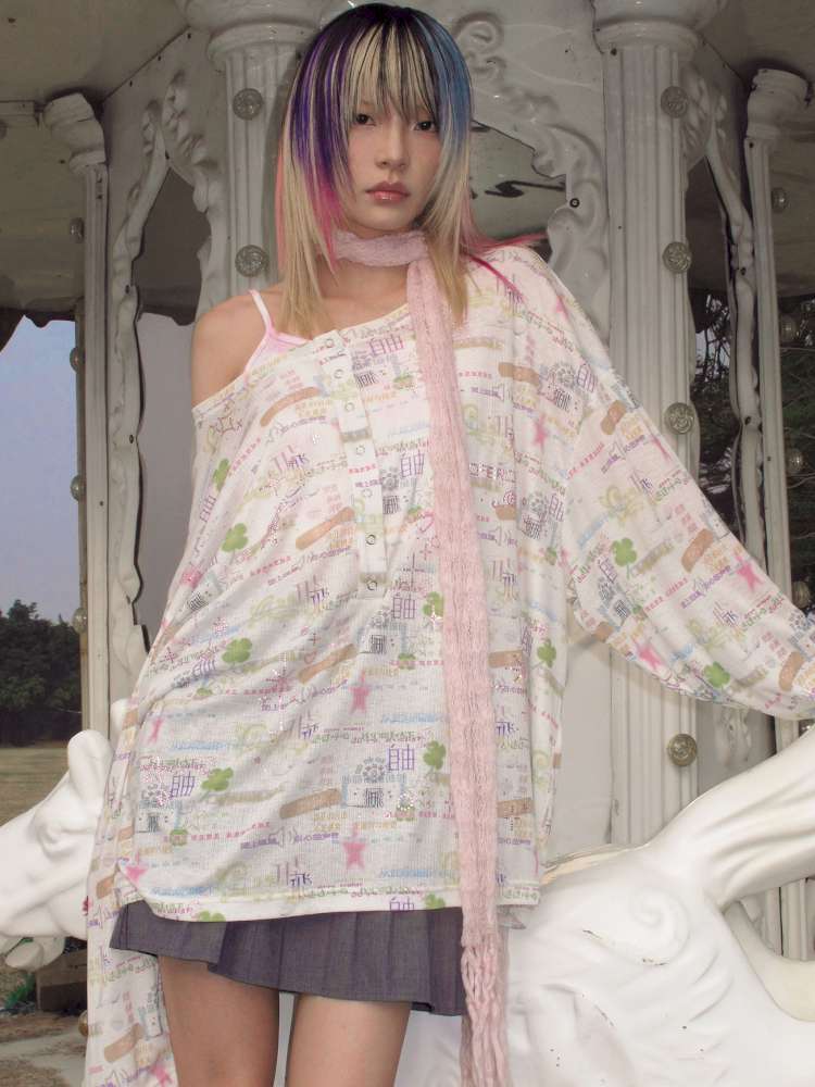 Horse Chinese Blessing Print Top【s0000015379】