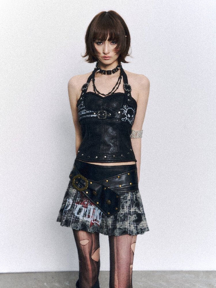 Punk Printed Leather Camisole【s0000015961】