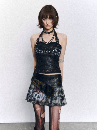 Punk Printed Leather Camisole【s0000015961】