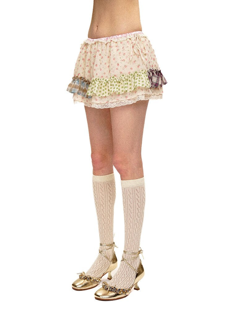 Panelled Pleated Floral Skirt【s0000016108】