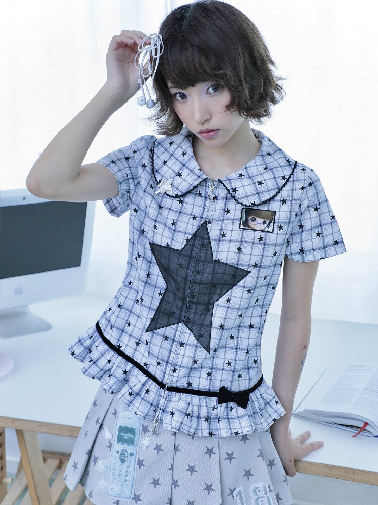 Old-School Zipper Star Pattern Shirt【s0000017127】
