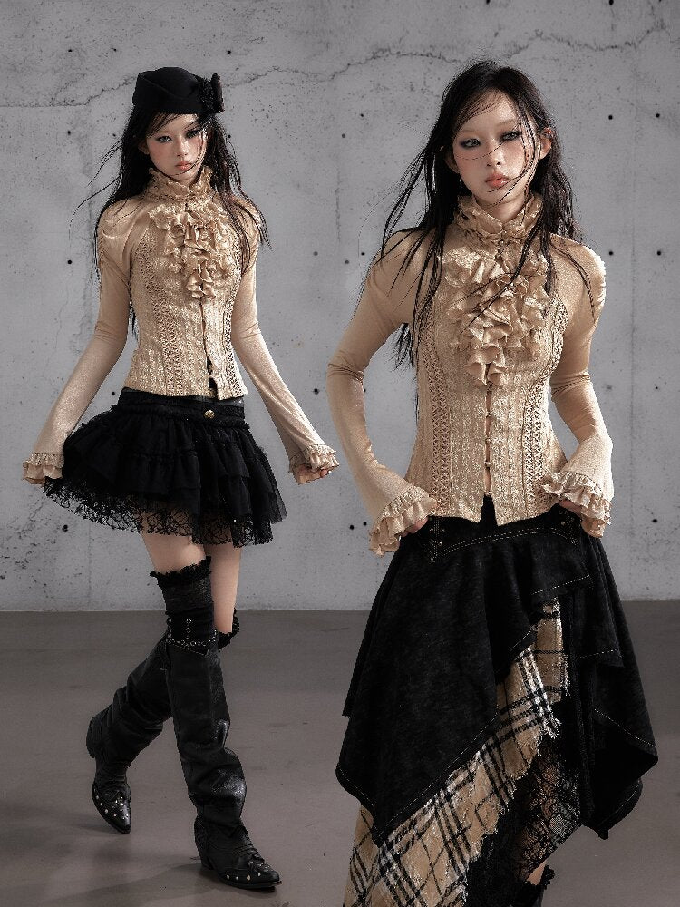 Ruffle Lace Long Sleeve Top【s0000019154】