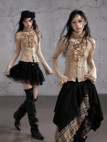 Ruffle Lace Long Sleeve Top【s0000019154】