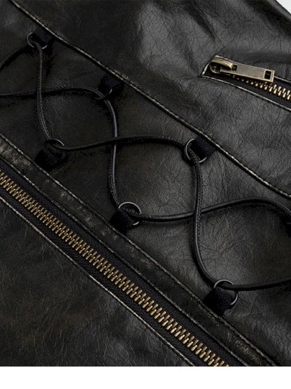 Strappy Slim-Fit Diagonal Zipper Coat【s0000013957】