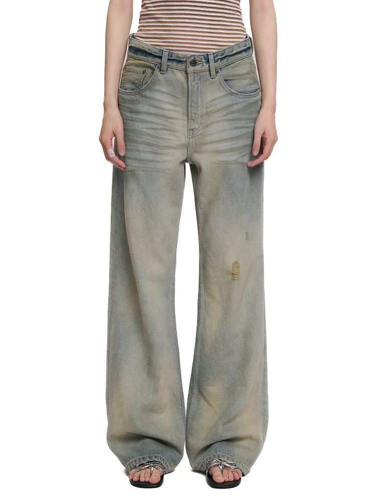 Cotton frayed high-waisted denim casual pants【s0000012501】