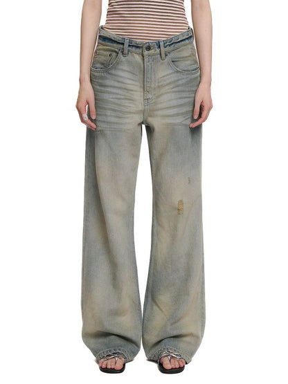 Cotton frayed high-waisted denim casual pants【s0000012501】