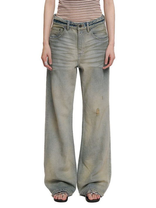 Cotton frayed high-waisted denim casual pants【s0000012501】