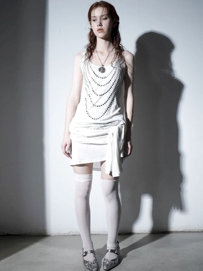 Irregular Print Metal Rivet Long Vest【s0000012830】