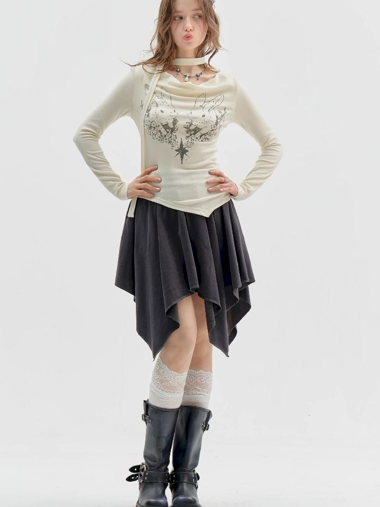 Swing Neck Long Sleeve T-Shirt【s0000011520】