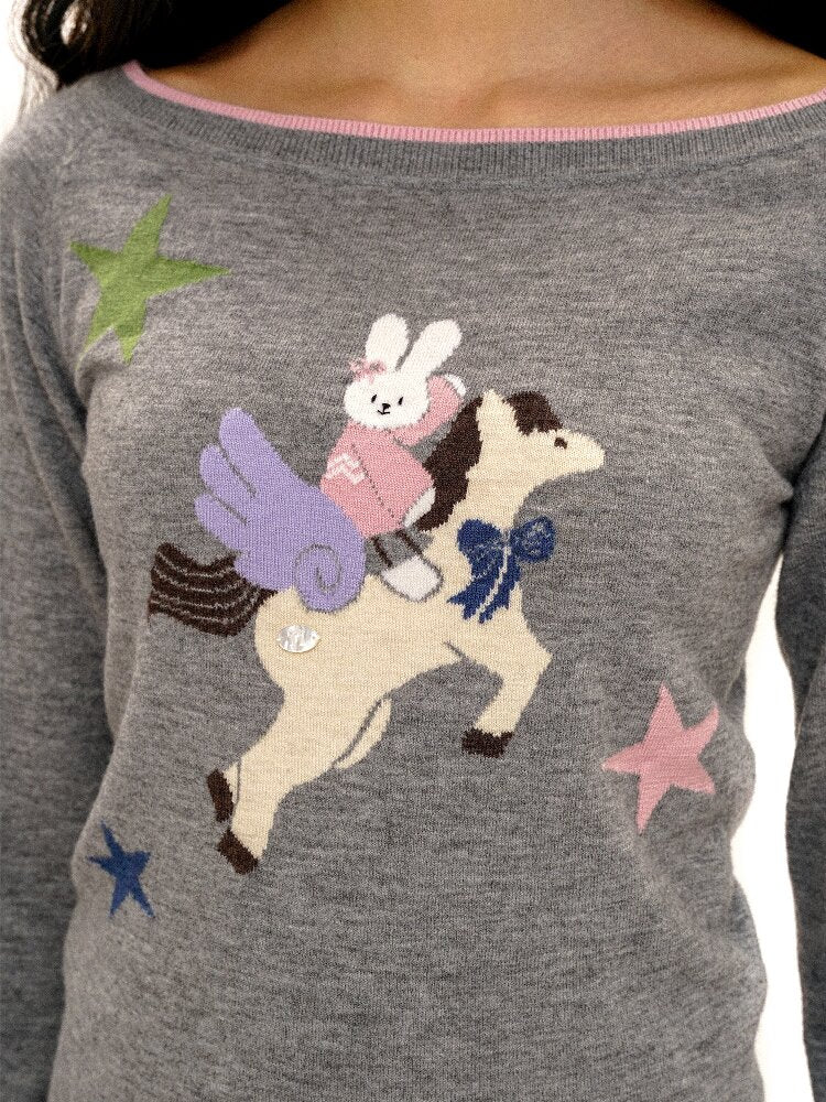 Lace Horse Rabbit Neckline Sweater【s0000016095】