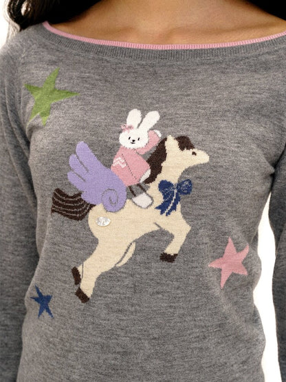 Lace Horse Rabbit Neckline Sweater【s0000016095】