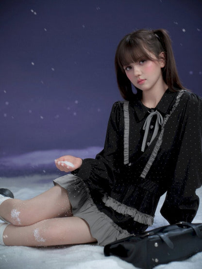 Dark Gray Polka Dot Shirt Dress【s0000015447】