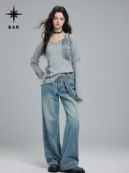 Washed Scratch Wide-Leg Jeans【s0000016255】