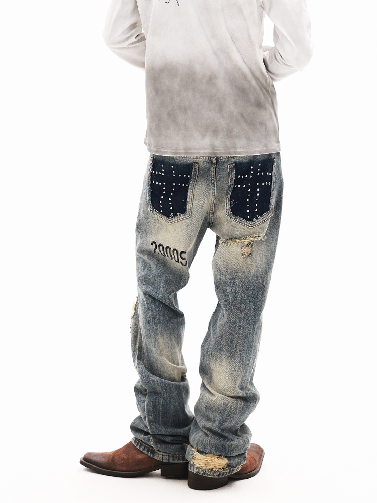 Hand Riveted Curved Knife Jeans【s0000018313】