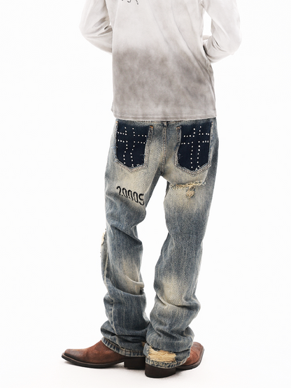 Hand Riveted Curved Knife Jeans【s0000018313】