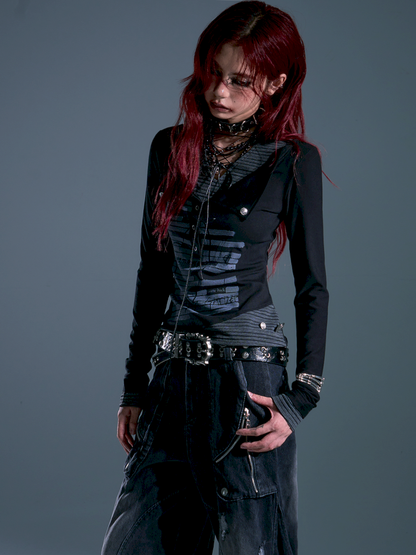 Lace-Up Slim-Fit Long-Sleeve Knit Base【s0000013911】
