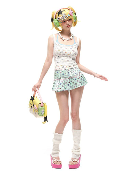 Small appliqué print pleated skirt【s0000012590】