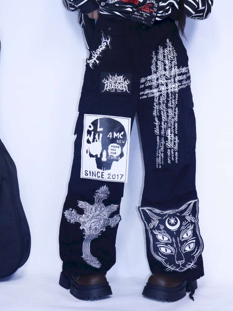 Y2K Punk Print Wide-Leg Jeans【s0000014627】