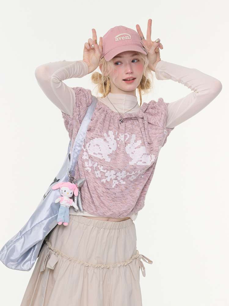 Rabbit Print Doll Knitted Top【s0000015430】