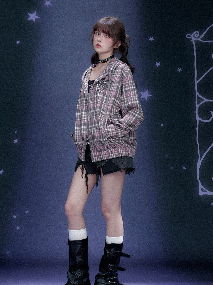 Plaid Hooded Street Style Jacket【s0000015766】